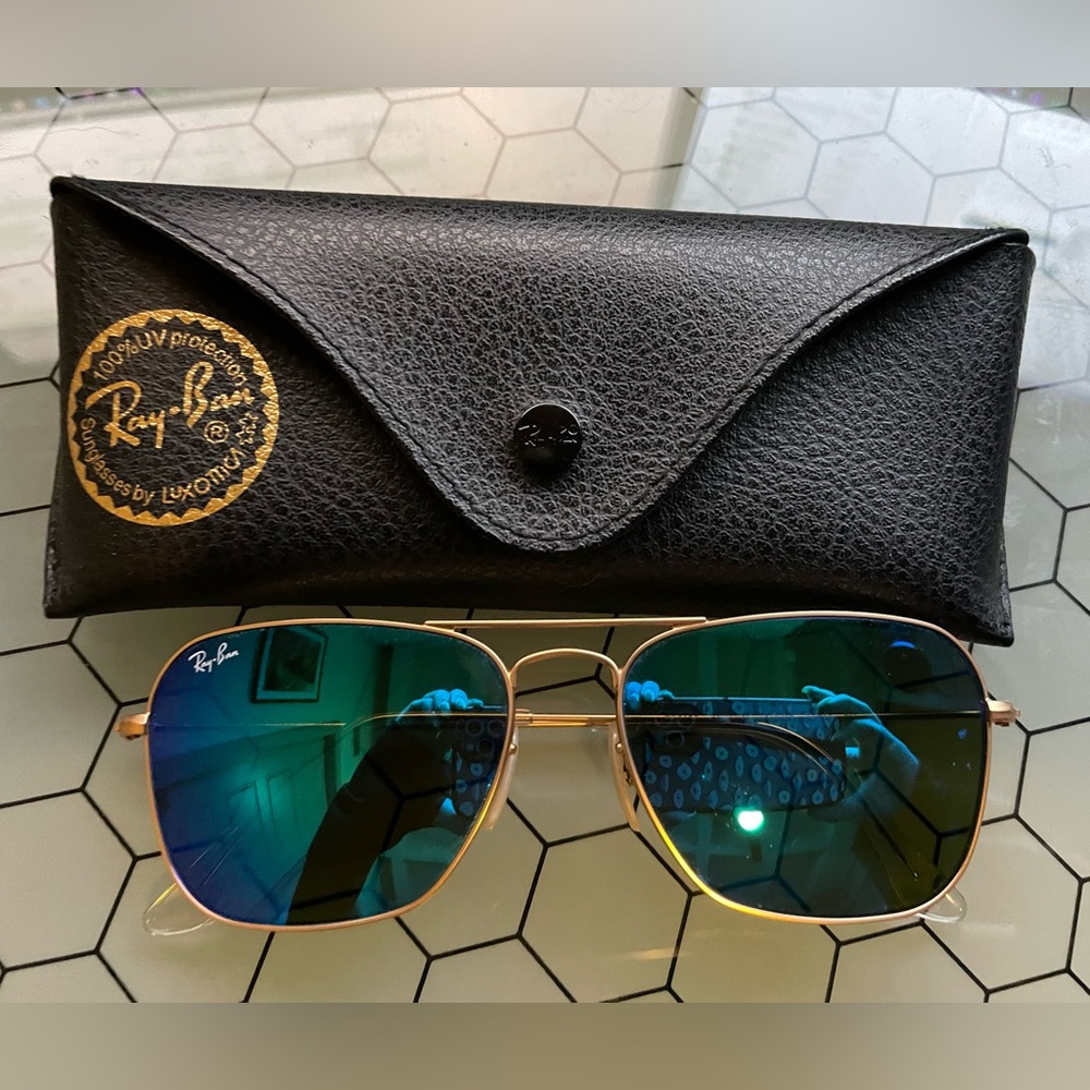 Ray Ban Caravan Sunglasses 3136 Mirrored Blue/Gold